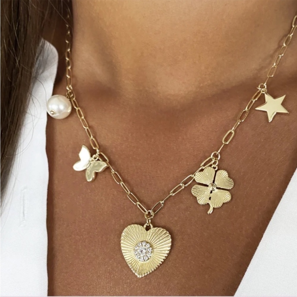 Jennifer Miller Multi-Heart Yellow Gold Necklace New with Tag